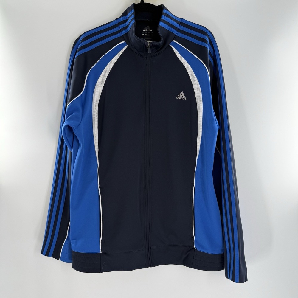 Adidas Mens Size Large Track Jacket Soccer Y2K Full Zip Long Sleeve Black Stripe